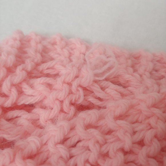 Vintage Handmade Crochet Little Girls Winter Hat And Scarf Set Pom Pom Pink - Picture 15 of 16